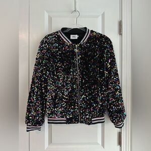 Lola + The Boys Girls Shimmering Stardust Sequin Bomber Jacket Size 14